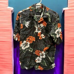 George Black and Orange Floral Casual Button Down Shirt MEDIUM